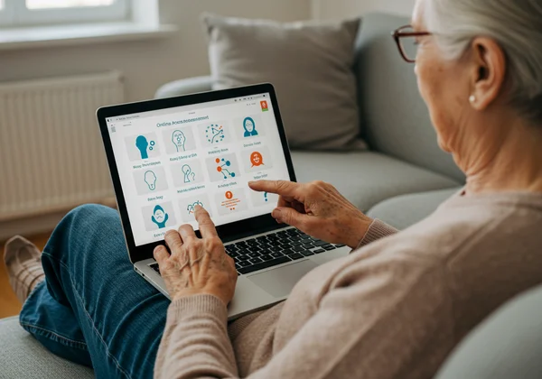 Orang tua mengambil penilaian kognitif dalam talian pada tablet